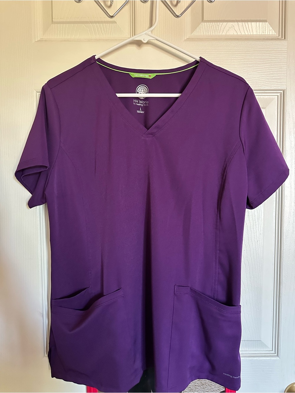 healing hands Purple V-Neck Short Sleeve Scrub Top